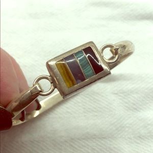 Bangle sterling bracelet with inlaid stones
